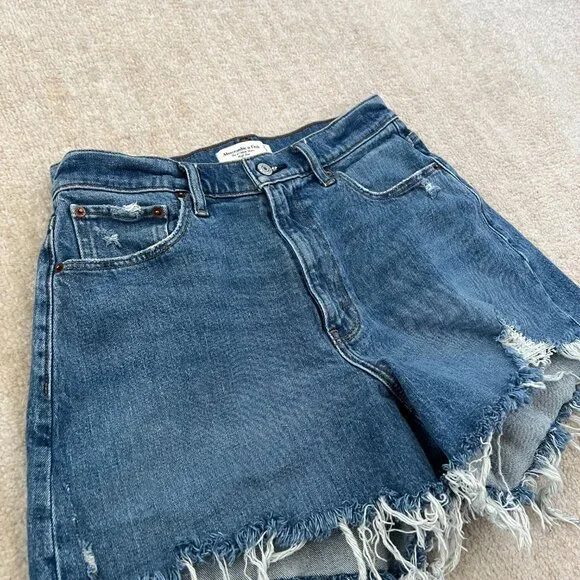 Abercrombie & Fitch Curve Love 4" High Rise Mom Jeans Denim Shorts 29/8 Blue - Picture 3 of 9